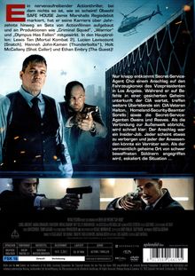 Text beschreibt dramatischen Actionthriller mit Secret-Service-Agenten. Zwei Männer mit Waffen, Helikopter im Hintergrund.