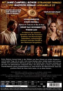 „Mit Jamie Campbell Bower (Stranger Things) und Madison Iseman (Annabelle 3)!“ Zwei Personen, Holzbrett mit Auge.