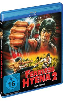 "FEARLESS HYENA 2", "Superfighter 2"; Illustration: Mann mit Kampfszenen. FSK 16 Symbol unten.