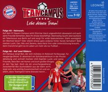 TEAM CAMPUS, Lebe deinen Traum! Limitierte Fußball-Hörspielspaß für Jungen und Mädchen. Folge 45: Heimweh. Folge 46: Auf zwei Rädern. Illustrativ: Junge im Fußballtrikot high-fived Jungen im Rollstuhl. FC Bayern Logo.