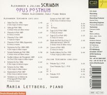 Alexander Scriabin (1872-1915): Frühe Klavierwerke - Opus Posthum, CD