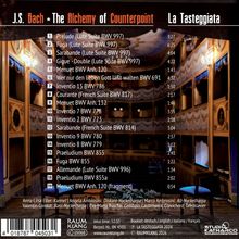 "J.S. Bach - The Alchemy of Counterpoint" mit Trackliste, Orchestersaal im Hintergrund.