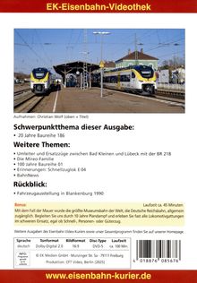 "EK-Eisenbahn-Videothek" oben, dann Themen über Züge; im Bild zwei gelb-blaue Züge an einem Bahnhof.
