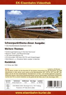 "EK-Eisenbahn-Videothek" oben, gefolgt von Schwerpunktthemen: "Die Havelländische Eisenbahn (hvle)". Bild: Zug auf Gleis.