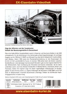 Der Text beschreibt Zugverbindungen der Alliierte und Sowjetunion in Deutschland. Im Hintergrund ist ein historischer Zug.