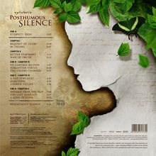 "Posthumous Silence" von Sylvan. Tracklist mit Kapiteln und Titeln. Silhouette aus Papier mit grünen Blättern und Schmetterling.