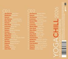 CD 1 und CD 2 enthalten jeweils 20 Titel von Künstlern wie Jim Nuvora, MaMotion und Kian Orell. "YOGA CHILL 2026".