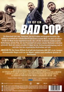 "Er ist ein... Bad Cop" steht in großen Buchstaben. Drei Männer blicken ernst in die Kamera. Darunter ein Text zur Handlung.
