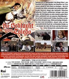 Texte: "Die Schlacht von Toledo", "Spanien im 14. Jahrhundert: Als König...". Illustration von Rittern im Kampf.