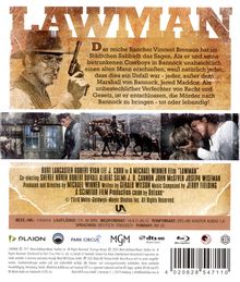 "LAW MAN" oben. Text beschreibt einen rechtstreuen Marshal. Drei Szenenbilder unten. Filmeckdaten und Logo darunter.