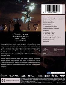 Text: „Eine der besten animierten Serien aller Zeiten“ – Dylan Roth, Observer. Darunter eine dynamische, farbenreiche Illustration.