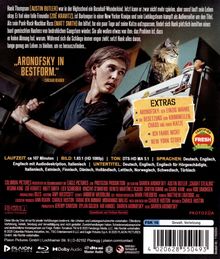 Texte: "ARONOFSKY IN BESTFORM." "EXTRAS" und Liste von Themen. Mann mit Baseballschläger, Katze auf Kühlschrank.