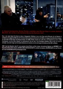 "In diesem dystopischen Action-Thriller ermitteln zwei Pariser Cops in einem düsteren Mordfall..." Zwei Personen mit Waffen.