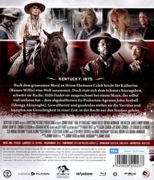 Text: "KENTUCKY, 1875. Nach dem grausamen Mord an ihrem Ehemann Caleb bricht für Katherine ... schwört sie Rache."

Szene mit Western-Elementen: Eine Frau auf einem Pferd, Männer mit Hüten.