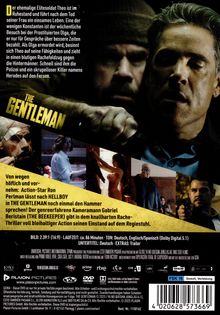 Text über Actionfilm mit Ron Perlman. Bilder: Kampf, Waffen, intensiver Gesichtsausdruck. Titel: "The Gentleman".