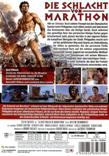 "Die Schlacht von Marathon" - Krieger mit Schwert, antike Schiffe, Szenen aus einem historischen Abenteuerfilm, Zusatzinfos.
