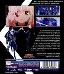 "Die Clankriege gehen weiter: Die komplette zweite Staffel von K, jetzt als Komplettbox!" Anime-Charaktere mit dramatischem Ausdruck.