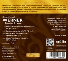 Texte: Magnificent sacred music, Gregor Joseph Werner, Festive Masses, total time: 70:29. Beeindruckende sakrale Musik mit Trompeten.