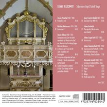 Text mit Interpreten und Titeln von Musikstücken neben einem prunkvollen Barock-Orgelgehäuse mit goldenen Verzierungen.