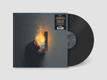 Texte: "Library Music, Gritty Funk and Cinematic Grandeur." Illustration: Eine Person mit flammendem Kopf hält Maske.