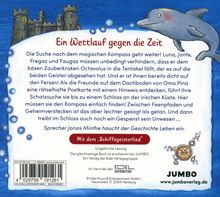 Ein Wettlauf gegen die Zeit. Die Suche nach dem magischen Kompass geht weiter! Illustration mit Schloss und Delfin.