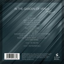 Die Texte enthalten: "IN THE GARDEN OF VENUS", "CD 1", "CD 2 - IN THE MIX", "CD 3 - INSTRUMENTALS". Ein diagonales Streifenmuster im Hintergrund.