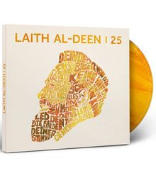 "LAITH AL-DEEN | 25" in großen Buchstaben. Silhouette aus orangefarbenen Worten auf einem CD-Cover.