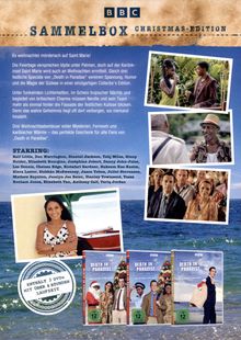 BBC Sammelbox Christmas Edition. Enthält 3 DVDs mit über 4 Stunden Laufzeit. Szenen aus "Death in Paradise" mit tropischem Flair.