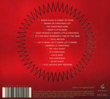 Liste von 15 Songtiteln, darunter "SANTA CLAUS IS COMIN' TO TOWN". Roter Hintergrund mit Zickzackmuster.