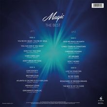 Magic: The Best. Liste von Liedern in LP 1 und LP 2, darunter neue Bonus-Titel. Hintergrund in Blau und Grün.