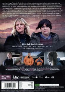 Eine große Textpassage beschreibt eine dramatische Kriminalgeschichte. "Diese DVD-Box beinhaltet:" listet drei Titel auf. Oben sind zwei Frauen im Freien abgebildet, unten sind drei kleinere Szenen mit verschiedenen Personen. Logos und Produktionstexte sind am unteren Rand.
