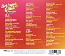 Schlager Glück 2026: Die größten Hits des Jahres, CD 01 und CD 02 mit Titellisten bekannter Künstler auf rosa- und orangem Hintergrund.