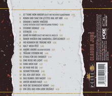 Liste von Liedtiteln auf Deutsch, interpretiert von Claudia Jung. Beige Hintergrundfarbe mit einem zerrissenen Design.