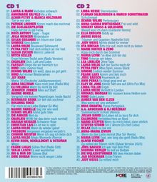 Zwei CD-Listen mit Songtiteln und Künstlernamen, z.B. "Verboten schwach" von "Laura & Mark" auf CD 1 und "Sternstunden" von "Linda Hesse" auf CD 2.