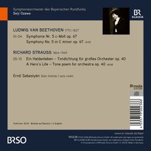 Symphonieorchester des Bayerischen Rundfunks, Seiji Ozawa. Beethoven und Strauss Werke. Foto oben rechts, Logos von BR-Klassik und BRmedia.