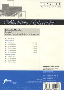 Benedetto Marcello (1686-1739): Study-CD Recorder - Sonata 5,e-moll,op. 2,Nr. 5, CD