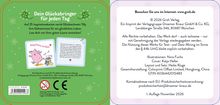Dein Glücksbringer für jeden Tag. Rhythmus im Blut. Illustration eines tanzenden Schweins mit Musiknoten.
