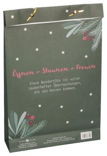 "Öffnen - Staunen - Freuen. Diese Wundertüte ist voller zauberhafter Überraschungen, die von Herzen kommen."  
Grüne Tüte mit Wintermotiven.