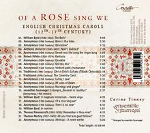 "OF A ROSE SING WE", englische Weihnachtslieder, 12.-17. Jahrhundert. 22 Titel mit Zeiten und Künstlern, Gesamtzeit: 01:09:44. Ornamentales Design.