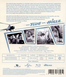 "Der Flug zur Hölle" thematisiert eine Expedition, die in einer unbekannten Welt voller Monster endet. Darstellung mit Dinosauriern.