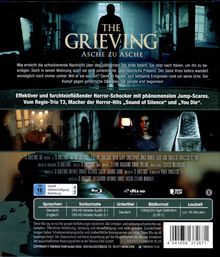 Oben: "THE GRIEVING ASCHEN ZU ASCHE". Darunter ein düsterer Raum mit einer Person im Hintergrund. Unten Filmdetails.