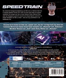 "Speed Train", Sci-Fi Action im Stil von "Speed", Interpol jagt Gang. VR-Brille tragender Mann, tech-holographische Szenen.