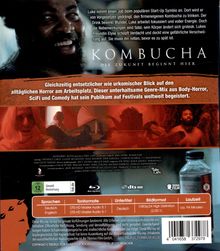 Oben: „Luke nimmt einen Job beim beliebten Start-Up Symbio an...“  
Titel: „KOMBUCHA - DIE ZUKUNFT BEGINNT HIER“.  
Weiterer Text: Genre-Mix aus Body-Horror, SciFi und Comedy.  
Bild: Szenen und Flaschenabbildung.