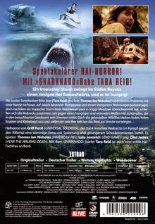 Spektakulärer Hai-Horror mit "Sharknado"-Star Tara Reid! Text beschreibt dramatische Hai-Angriffe nach einem Sturm.
