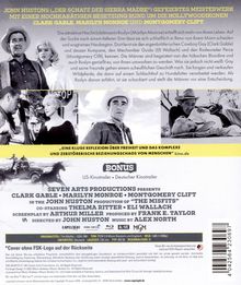 Titel: Meisterwerk von John Huston, Besetzung: Clark Gable, Marilyn Monroe, Montgomery Clift. Bonus: US- und deutscher Trailer.  
Oben: Schwarz-Weiß-Bilder von Filmszenen. Unten: Produktionsdetails.  
Gesamttext betont Freiheit und Beziehungskomplexität.  

