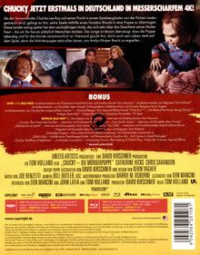 "CHUCKY JETZT ERSTMALS IN DEUTSCHLAND IN MESSERSCHARFEM 4K! BONUS. UNITED ARTISTS präsentiert. Vorschaubilder mit ikonischer Puppe."