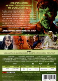 „Eine herrlich derbe, mit Stars gespickte Hommage ans Splatter-Kino.“ Verschiedene Szenen mit Charakteren und grüner Farbton.