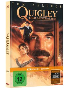 „Quigley Der Australier“, Blu-ray-Hülle mit westernartiger Illustration: Mann mit Pistole, große Augen, Frau im Vordergrund.