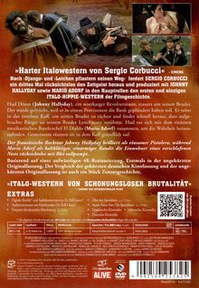 „Harter Italowestern von Sergio Corbucci“. Szenen aus einem Westernfilm: Männer mit Gewehren, gefesselt und diskutierend.