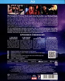 Die komplette Fantasy-Serie nach dem Bestseller von Michael Ende. Episoden-Übersicht: 1. Das Buch der Weisen, 2. Die Macht des AURYN, 3. Das Zauberschwert, 4. Der Kampf um Phantasien. Oben sind Bilder von Szenen der Serie zu sehen.